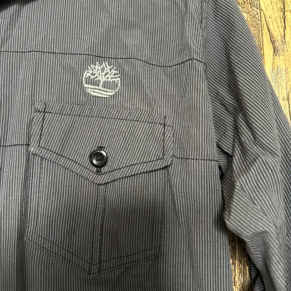 Timberland Button Up Striped Shirt Grey Size Medium - Picture 2 of 4